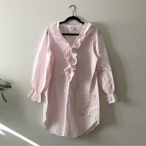 Vintage Jodie Arden Intimates Pink Ruffle Button Front Sleep Shirt Large